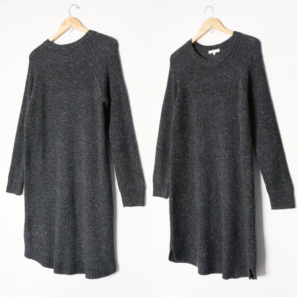 Madewell Curved Hem Sweater Dress M Wool Blend Long Sleeve Donegal Thunder Gray - Picture 1 of 14